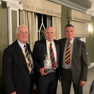  President Robert awarding "Invoco Challenge Trophy" winners. David Ramsbottom (Yorks) and Paul Hanson (N/West) 39points. 